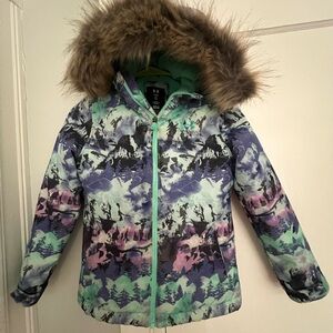 Under Armour Kids' Blue and Purple Puffer Jacket with Faux Fur Hood